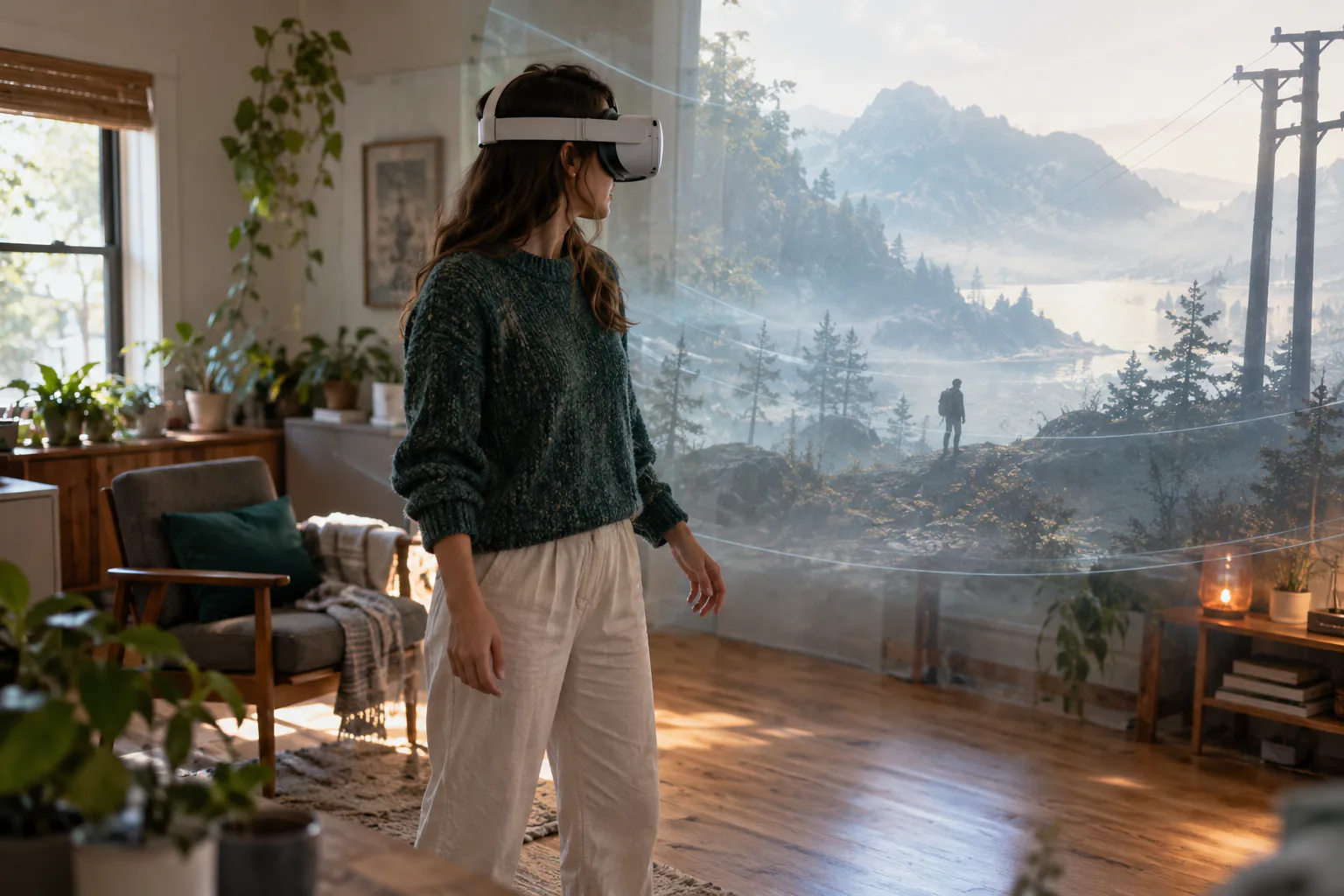 Candid editorial photo for Into the Radius, of a generic VR comfort scene with a safe boundary and restrained motion cues.
