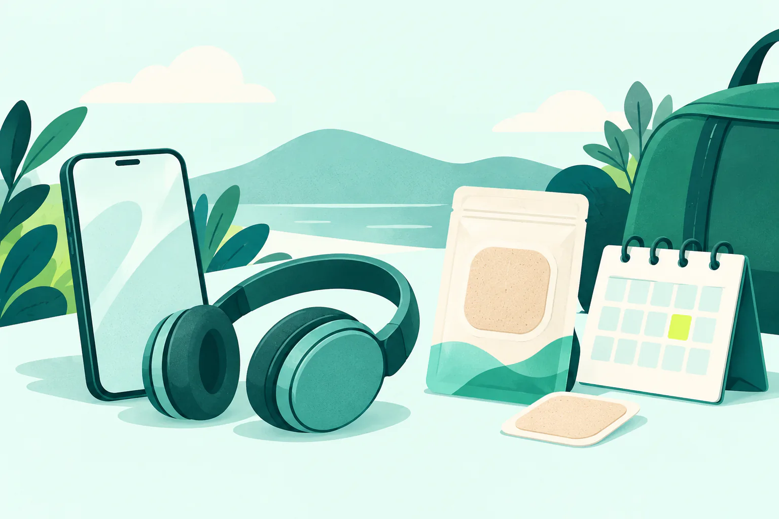 Flat editorial illustration for Scopolamine Patch Alternative: Dizzout vs the Patch, of unbranded travel options arranged neutrally without a winner or outcome claim.