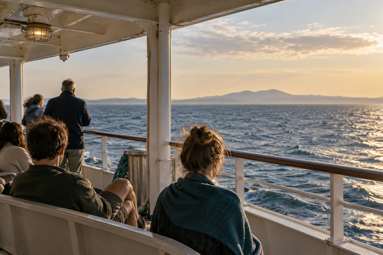Candid editorial photo for Gulf of Lion, from a sheltered ferry deck with textured water and a clear distant horizon.