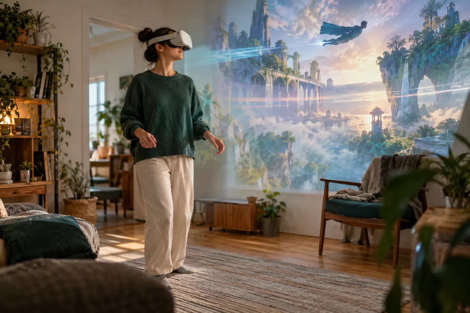 Candid editorial photo for Population: One, of a generic VR comfort scene with a safe boundary and restrained motion cues.