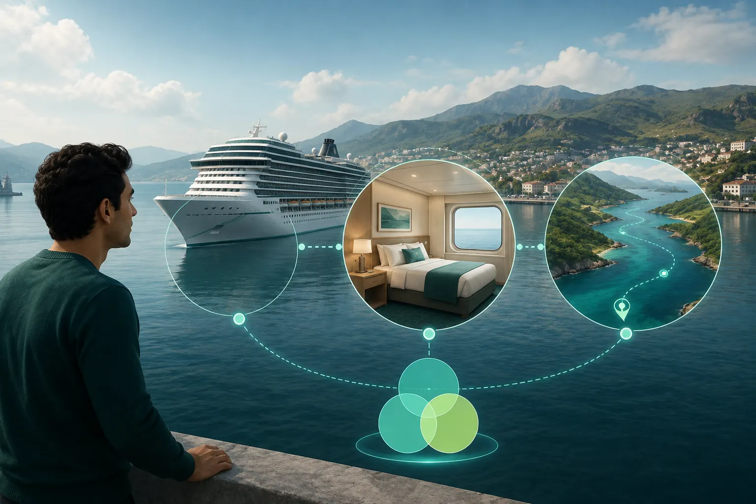 Traveler comparing ship size, a low midship cabin and a sheltered cruise route as three planning choices.