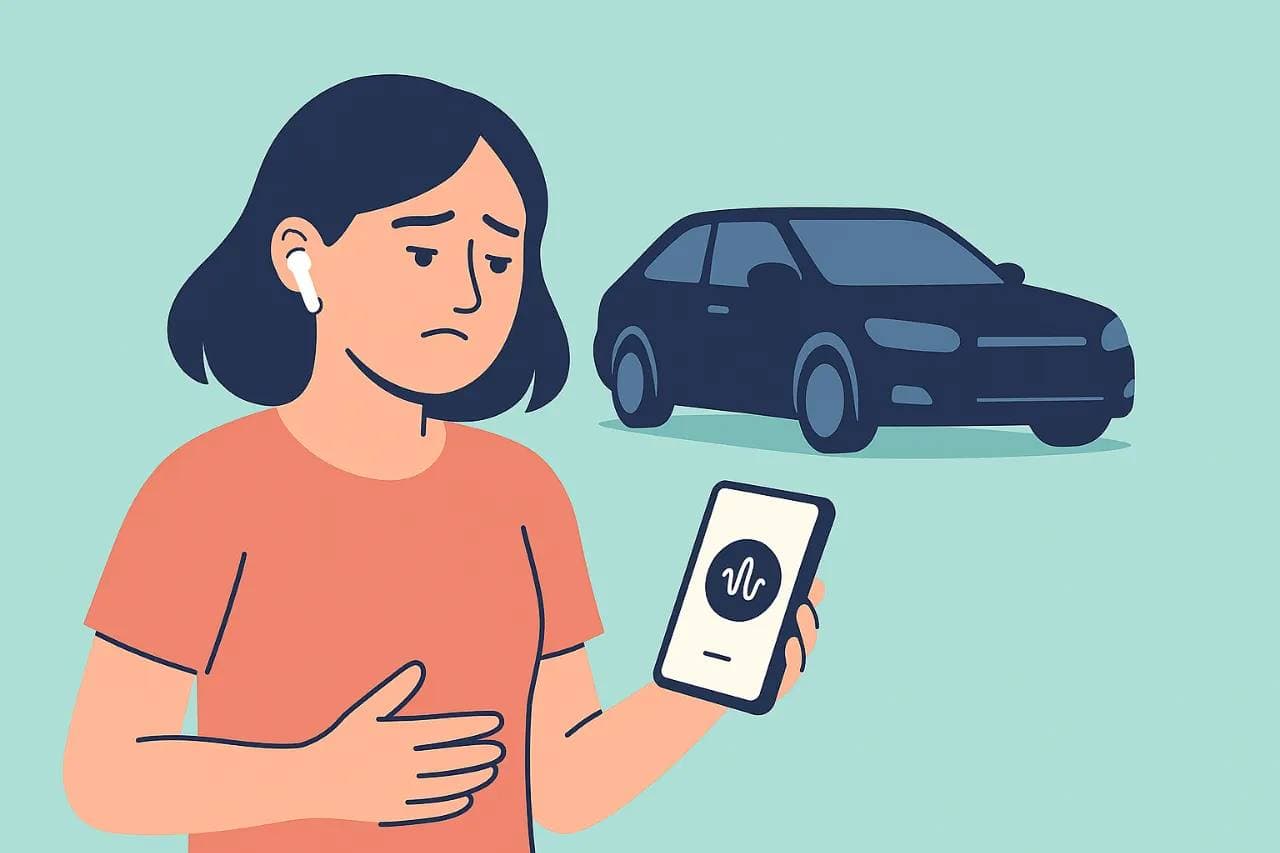 Person using a motion sickness app for nausea relief