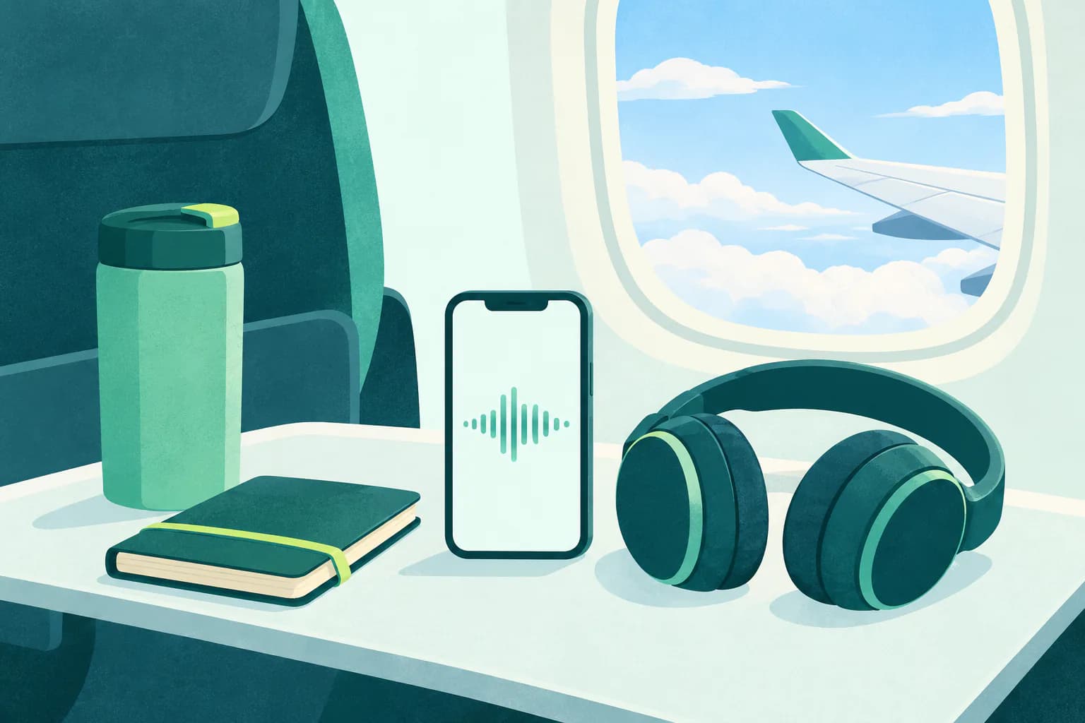 Flat editorial illustration for Best Motion Sickness App for Flying and Air Travel, of unbranded travel options arranged neutrally without a winner or outcome claim.