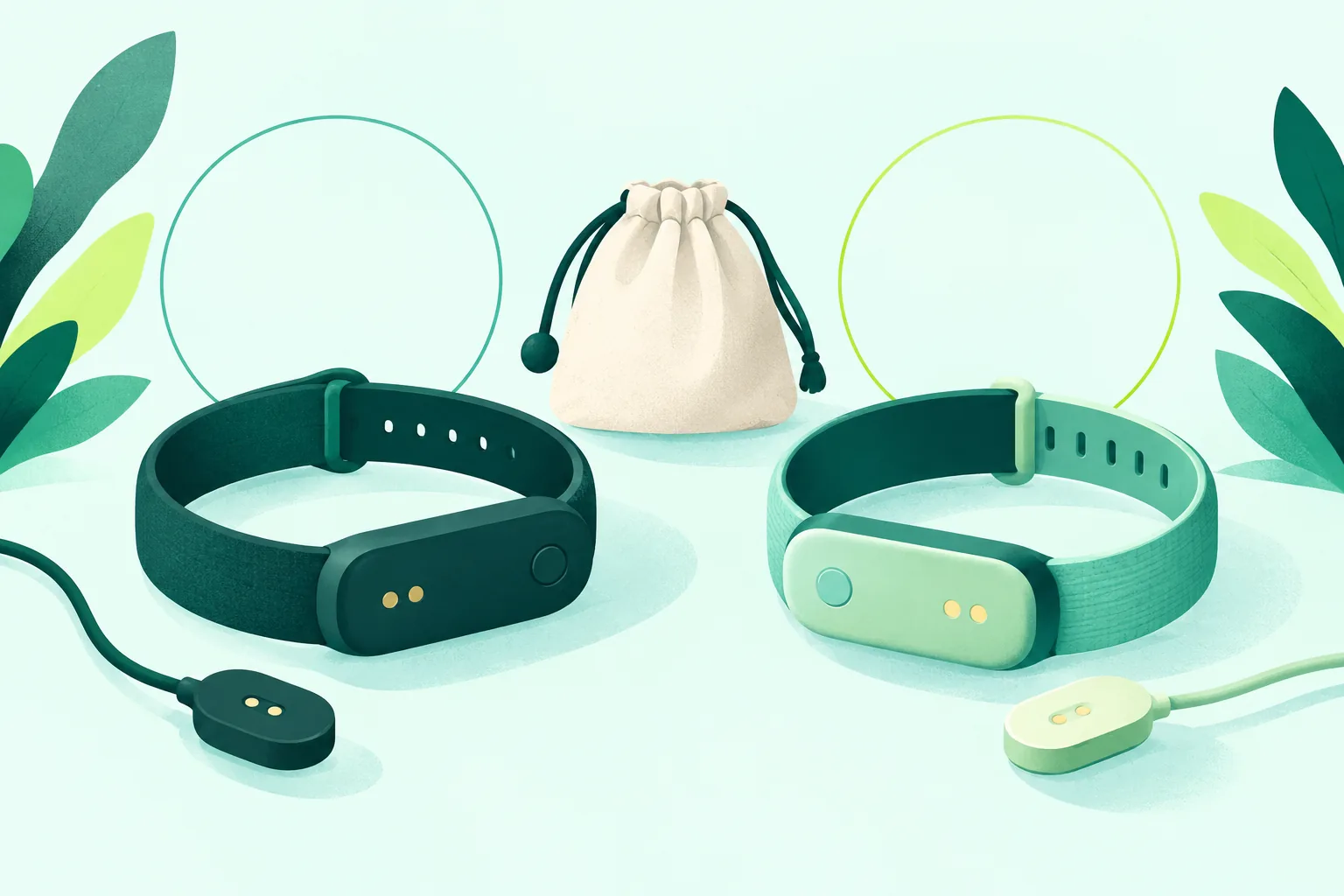 Two generic electronic wristbands with different shapes placed equally on a neutral comparison surface.