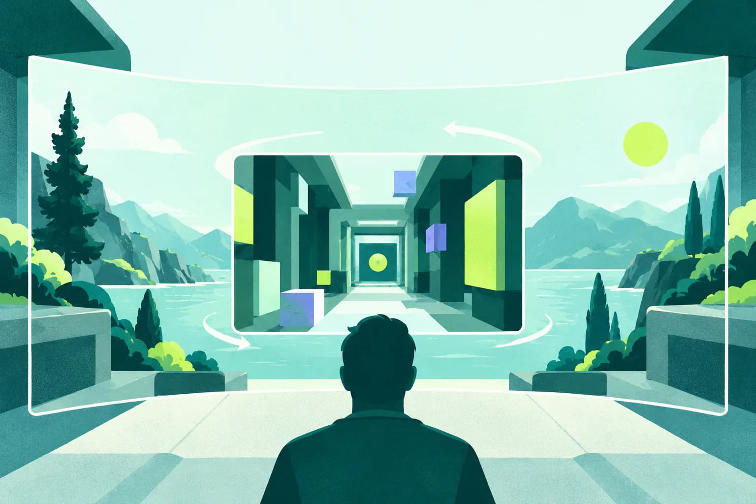 Flat editorial illustration for Counter-Strike 2, of an original game scene using camera frames and a stable visual reference.