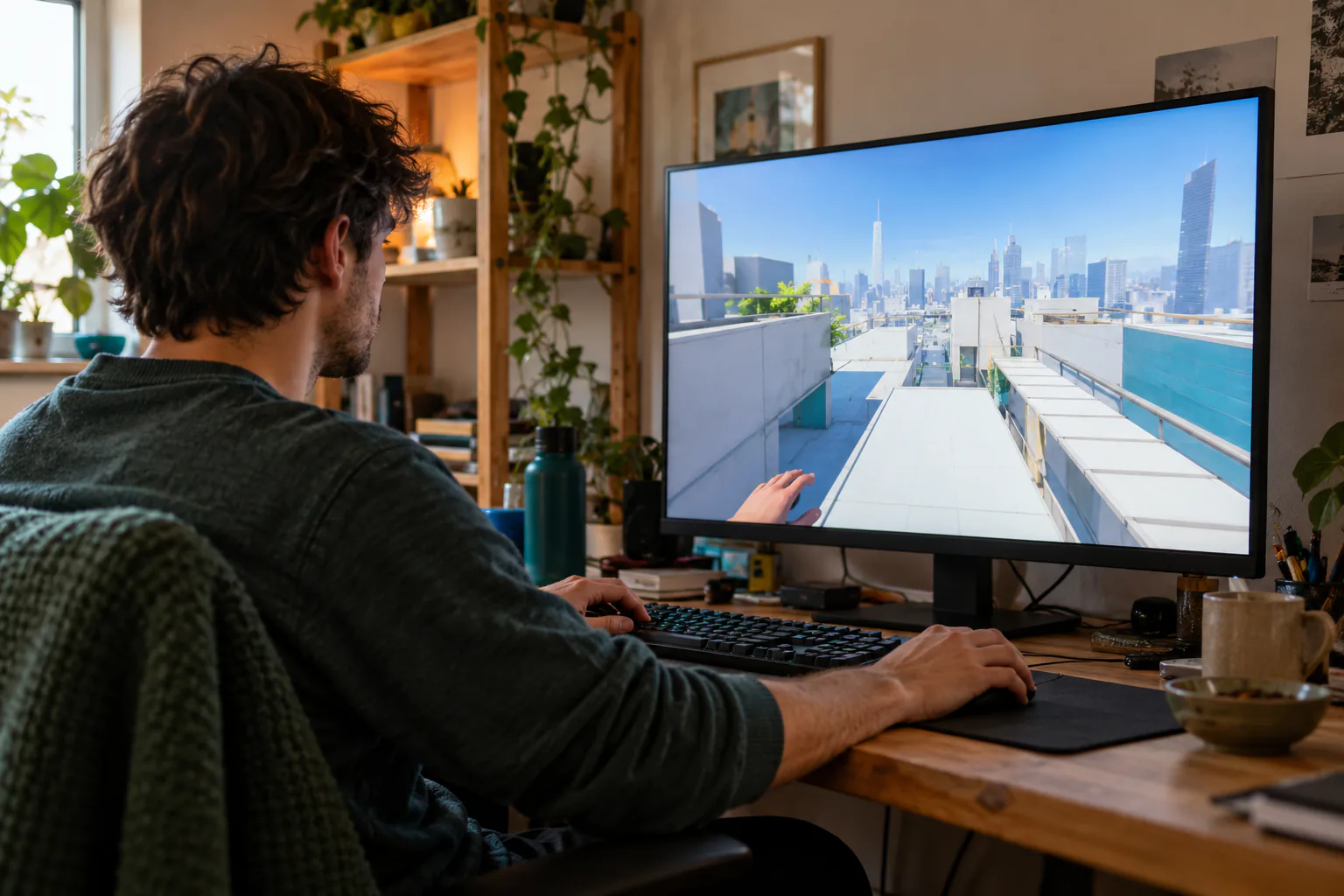 Candid editorial photo for Mirror's Edge (and Catalyst), of an original game scene using camera frames and a stable visual reference.